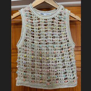 Zara Crochet Top with Pastel Rainbow Beads